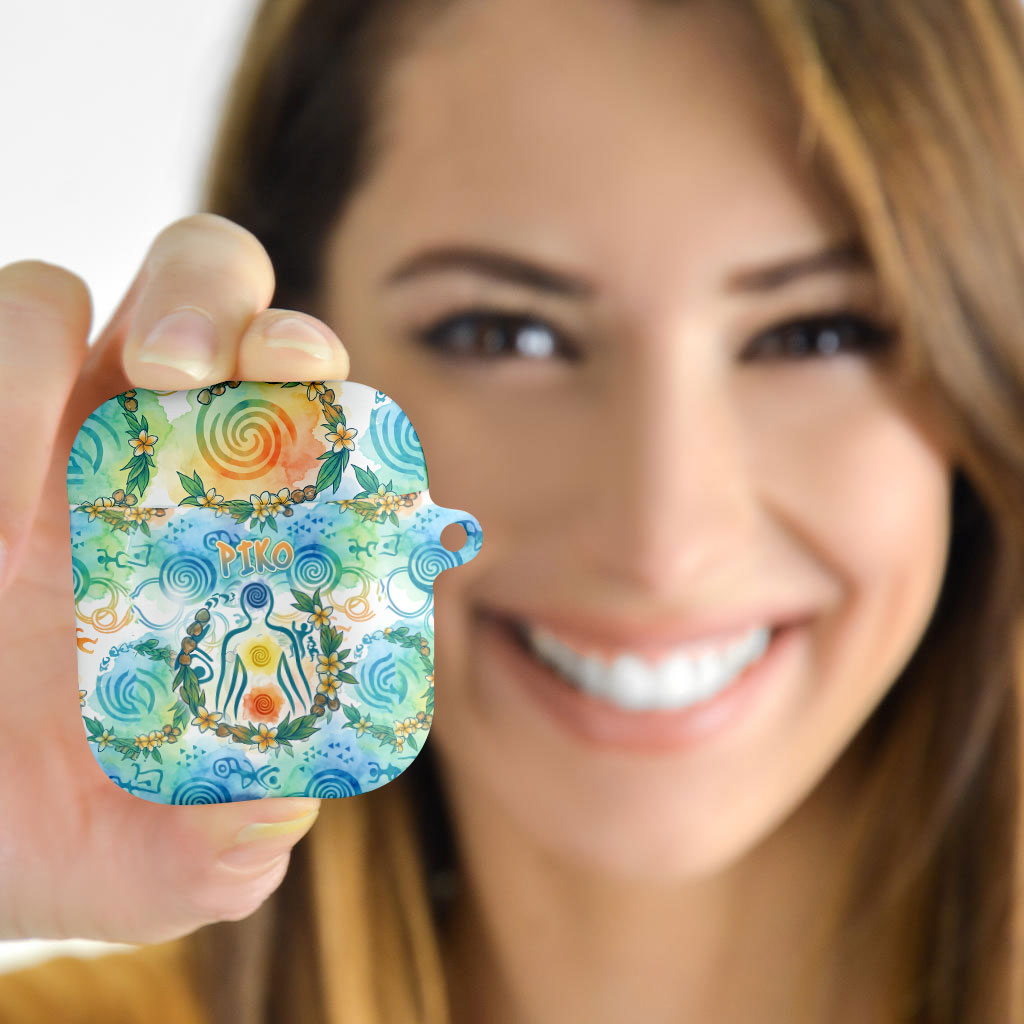 Hawaiian Piko Cultural Pride Aloha AirPods Case Watercolor Spiral Art - Tropical Plumeria Lei Garland TS04 - Polynesian Pride