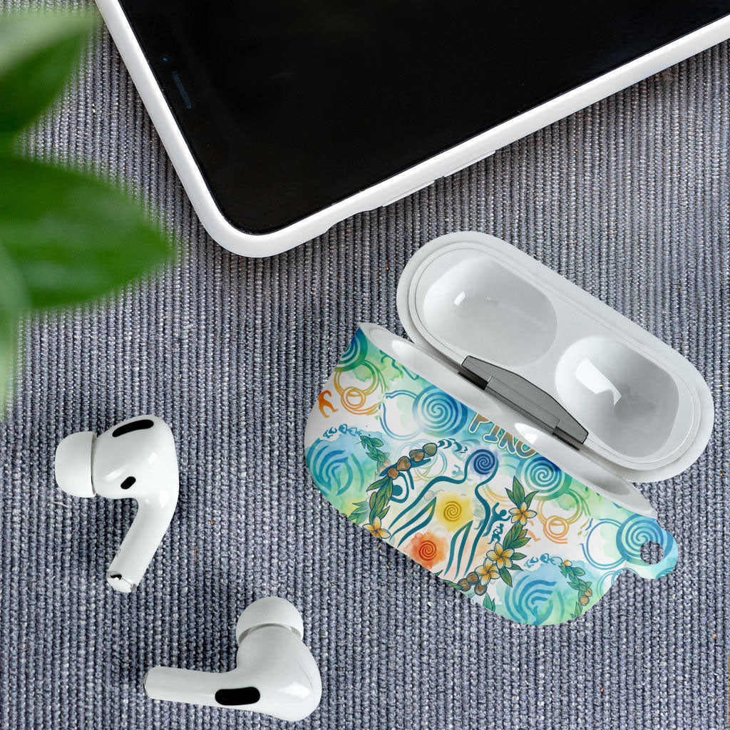 Hawaiian Piko Cultural Pride Aloha AirPods Case Watercolor Spiral Art - Tropical Plumeria Lei Garland TS04 - Polynesian Pride