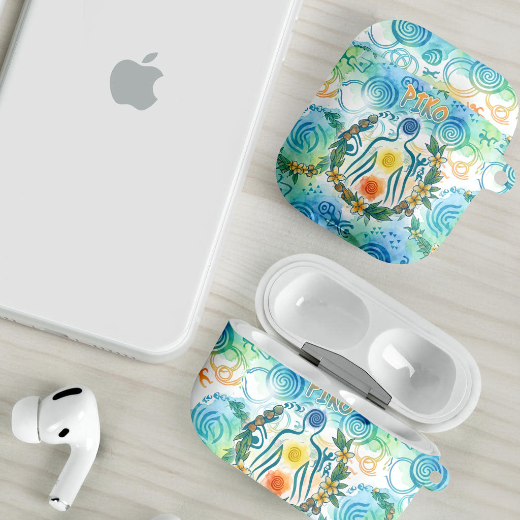Hawaiian Piko Cultural Pride Aloha AirPods Case Watercolor Spiral Art - Tropical Plumeria Lei Garland TS04 - Polynesian Pride