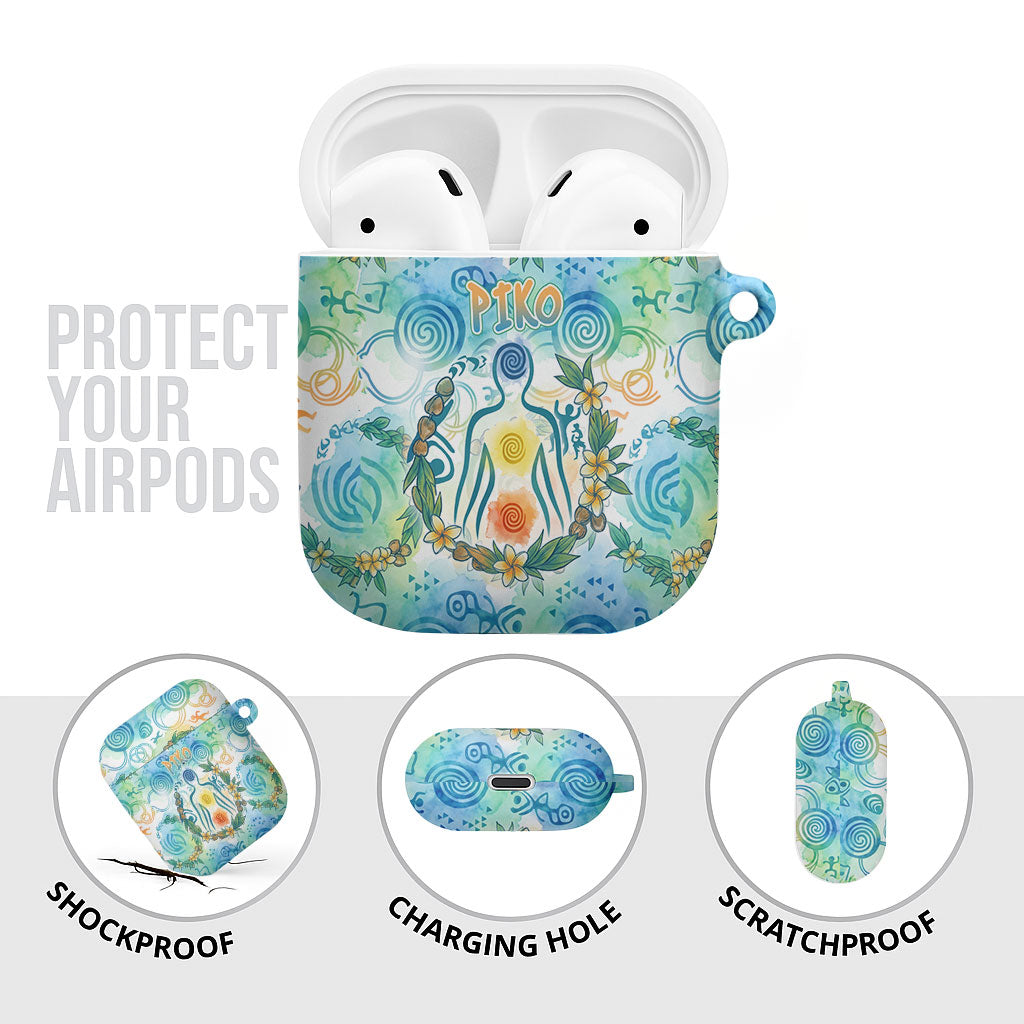 Hawaiian Piko Cultural Pride Aloha AirPods Case Watercolor Spiral Art - Tropical Plumeria Lei Garland TS04 - Polynesian Pride