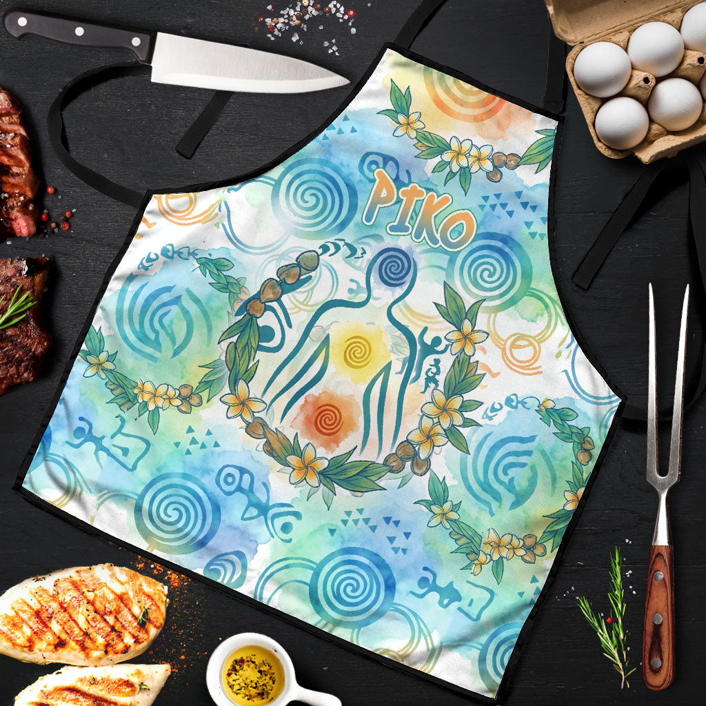 Hawaiian Piko Cultural Pride Aloha Apron Watercolor Spiral Art - Tropical Plumeria Lei Garland TS04 White Blue - Polynesian Pride