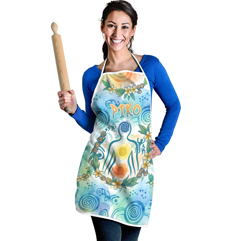 Hawaiian Piko Cultural Pride Aloha Apron Watercolor Spiral Art - Tropical Plumeria Lei Garland TS04 - Polynesian Pride