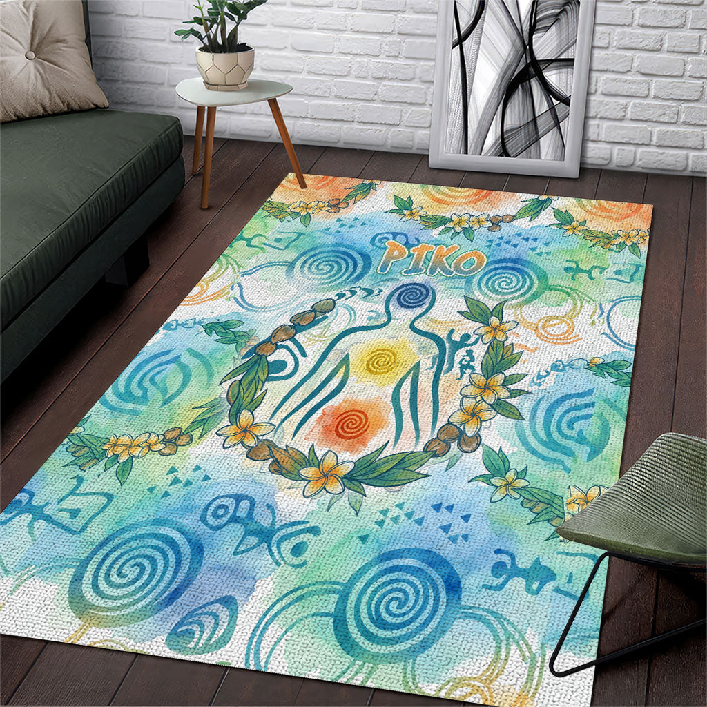 Hawaiian Piko Cultural Pride Aloha Area Rug Watercolor Spiral Art - Tropical Plumeria Lei Garland TS04 White Blue - Polynesian Pride