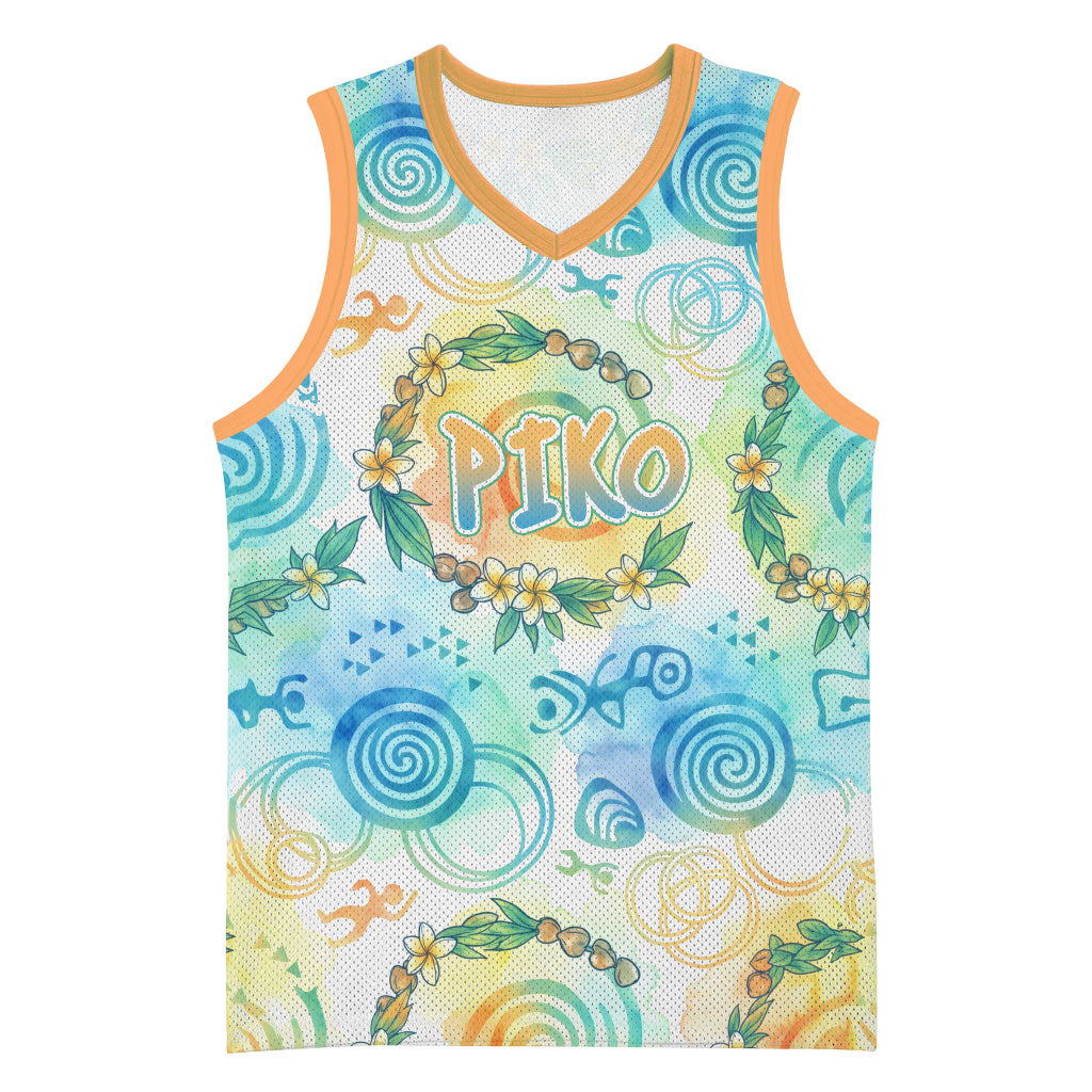 Hawaiian Piko Cultural Pride Aloha Basketball Jersey Watercolor Spiral Art - Tropical Plumeria Lei Garland TS04 Unisex White Blue - Polynesian Pride