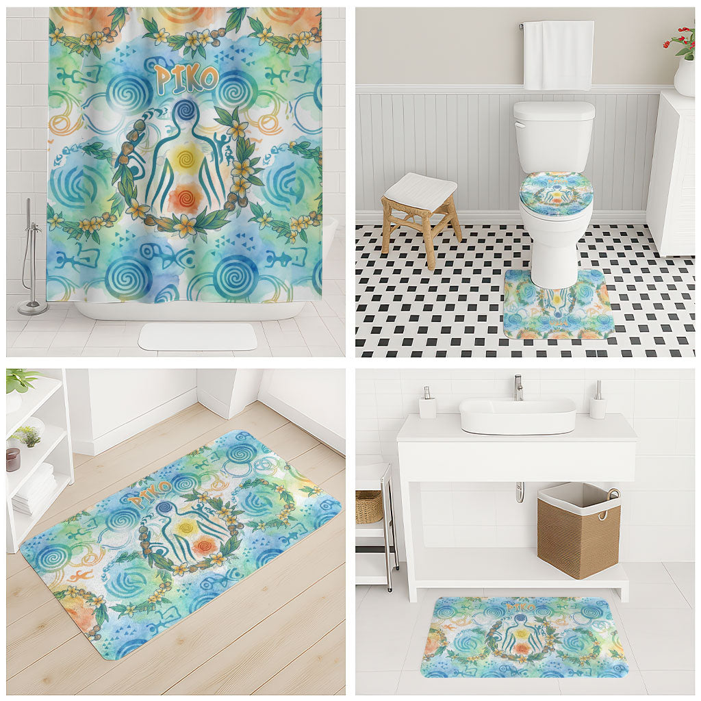 Hawaiian Piko Cultural Pride Aloha Bathroom Set Watercolor Spiral Art - Tropical Plumeria Lei Garland TS04 - Polynesian Pride