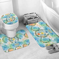 Hawaiian Piko Cultural Pride Aloha Bathroom Set Watercolor Spiral Art - Tropical Plumeria Lei Garland TS04 Mat Set Only (3 pcs) One Size White Blue - Polynesian Pride