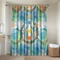 Hawaiian Piko Cultural Pride Aloha Bathroom Set Watercolor Spiral Art - Tropical Plumeria Lei Garland TS04 Shower Curtain Only White Blue - Polynesian Pride
