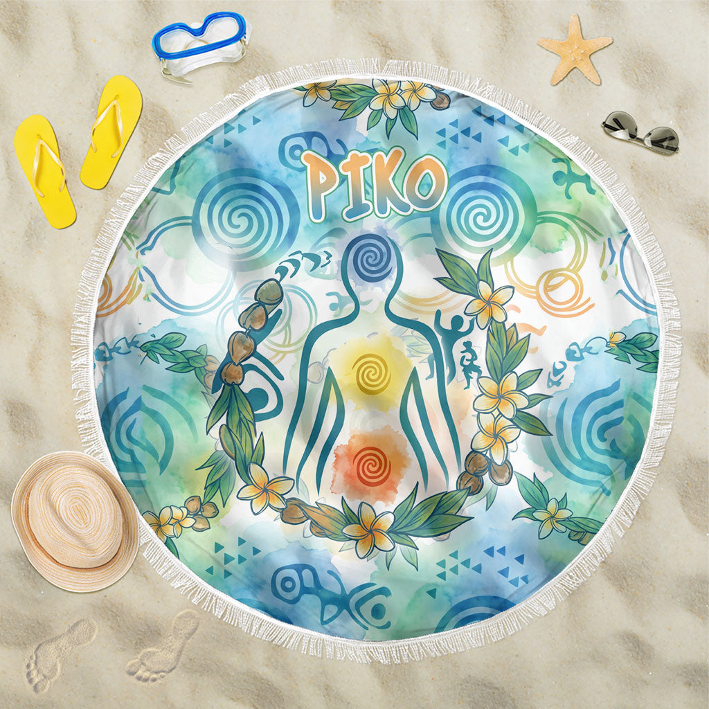 Hawaiian Piko Cultural Pride Aloha Beach Blanket Watercolor Spiral Art - Tropical Plumeria Lei Garland TS04 One Size 150cm White Blue - Polynesian Pride