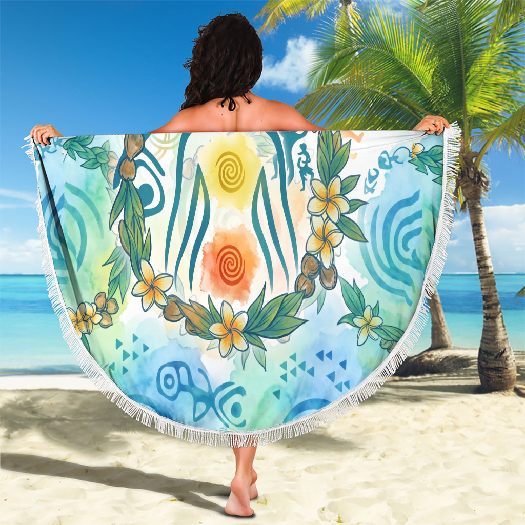 Hawaiian Piko Cultural Pride Aloha Beach Blanket Watercolor Spiral Art - Tropical Plumeria Lei Garland TS04 - Polynesian Pride