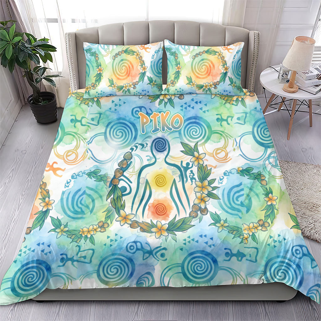 Hawaiian Piko Cultural Pride Aloha Bedding Set Watercolor Spiral Art - Tropical Plumeria Lei Garland TS04 - Polynesian Pride
