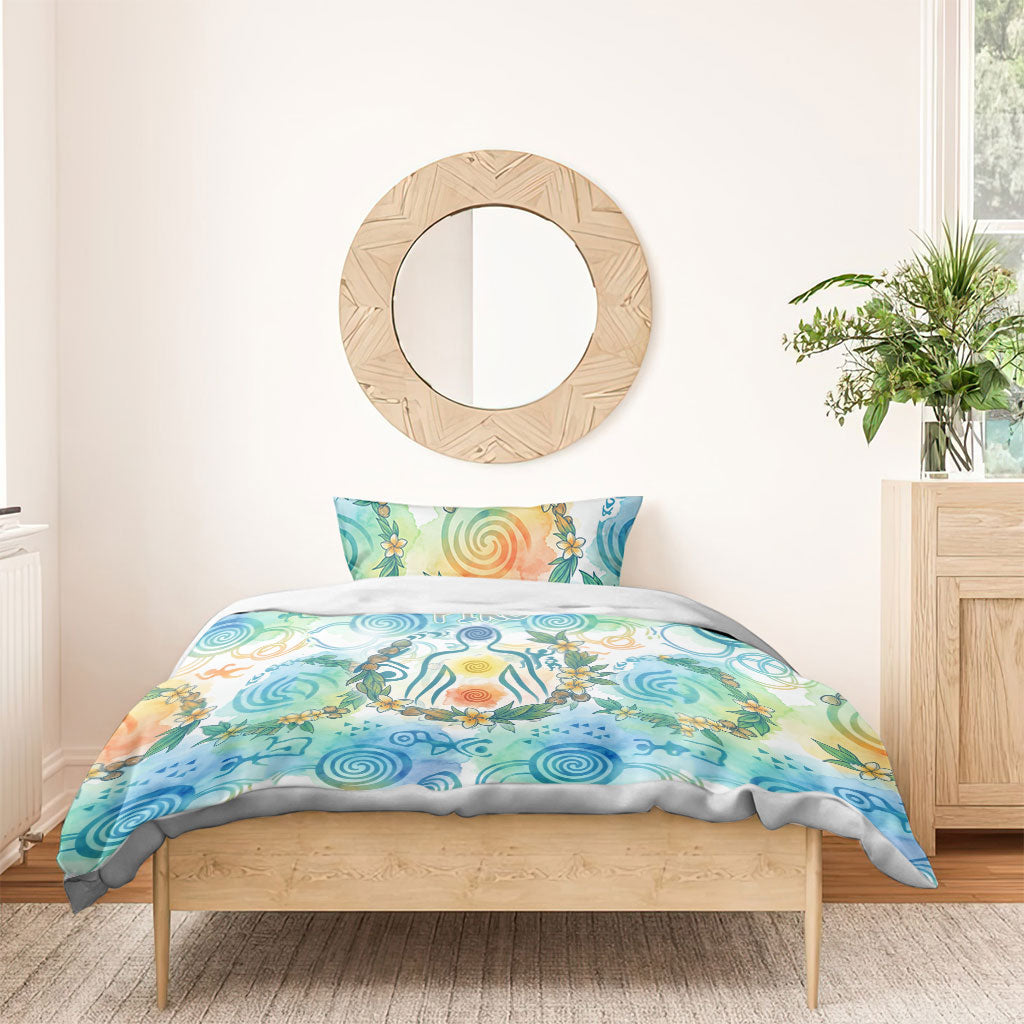 Hawaiian Piko Cultural Pride Aloha Bedding Set Watercolor Spiral Art - Tropical Plumeria Lei Garland TS04 - Polynesian Pride