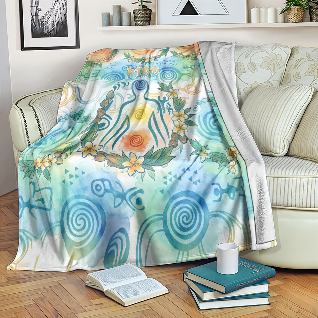 Hawaiian Piko Cultural Pride Aloha Blanket Watercolor Spiral Art - Tropical Plumeria Lei Garland TS04 White Blue - Polynesian Pride
