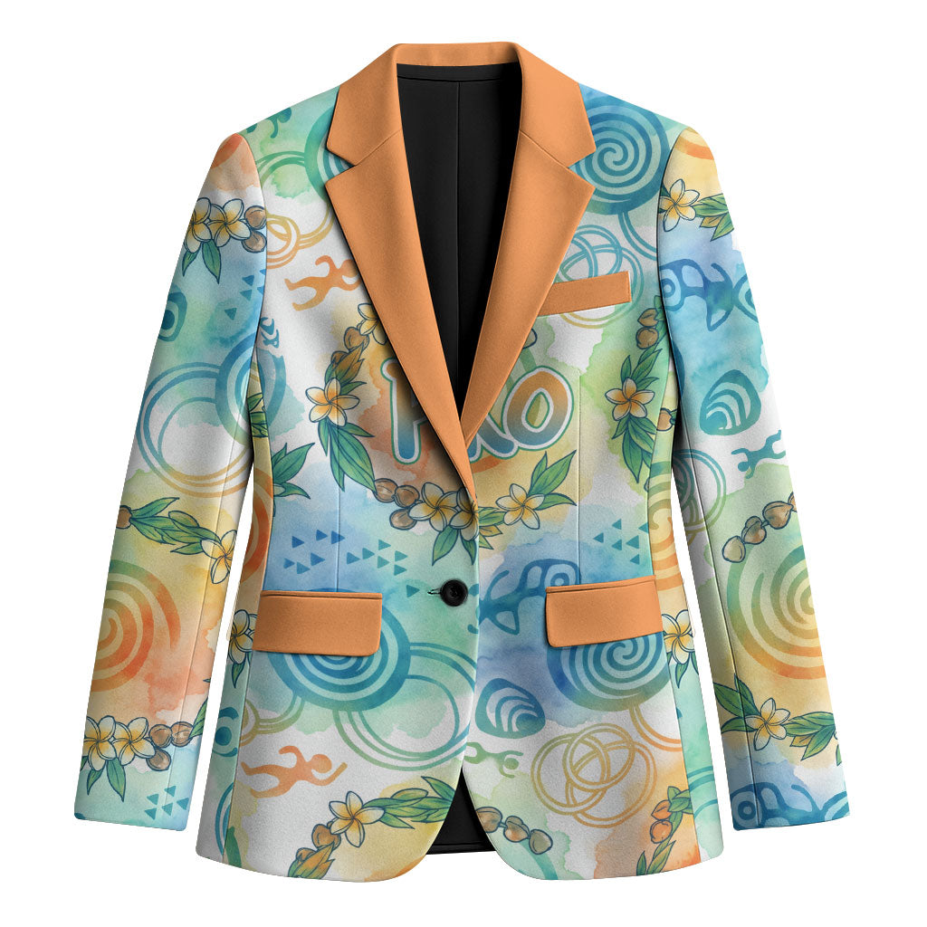Hawaiian Piko Cultural Pride Aloha Blazer Watercolor Spiral Art - Tropical Plumeria Lei Garland TS04 Unisex White Blue - Polynesian Pride