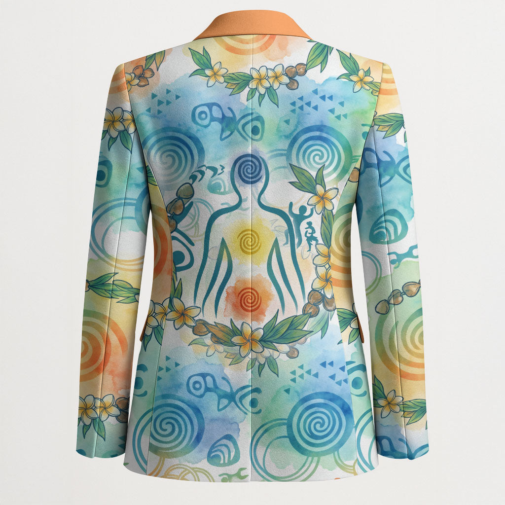 Hawaiian Piko Cultural Pride Aloha Blazer Watercolor Spiral Art - Tropical Plumeria Lei Garland TS04 - Polynesian Pride