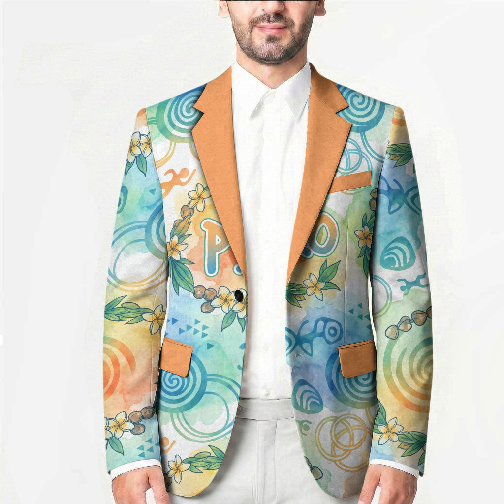 Hawaiian Piko Cultural Pride Aloha Blazer Watercolor Spiral Art - Tropical Plumeria Lei Garland TS04 - Polynesian Pride
