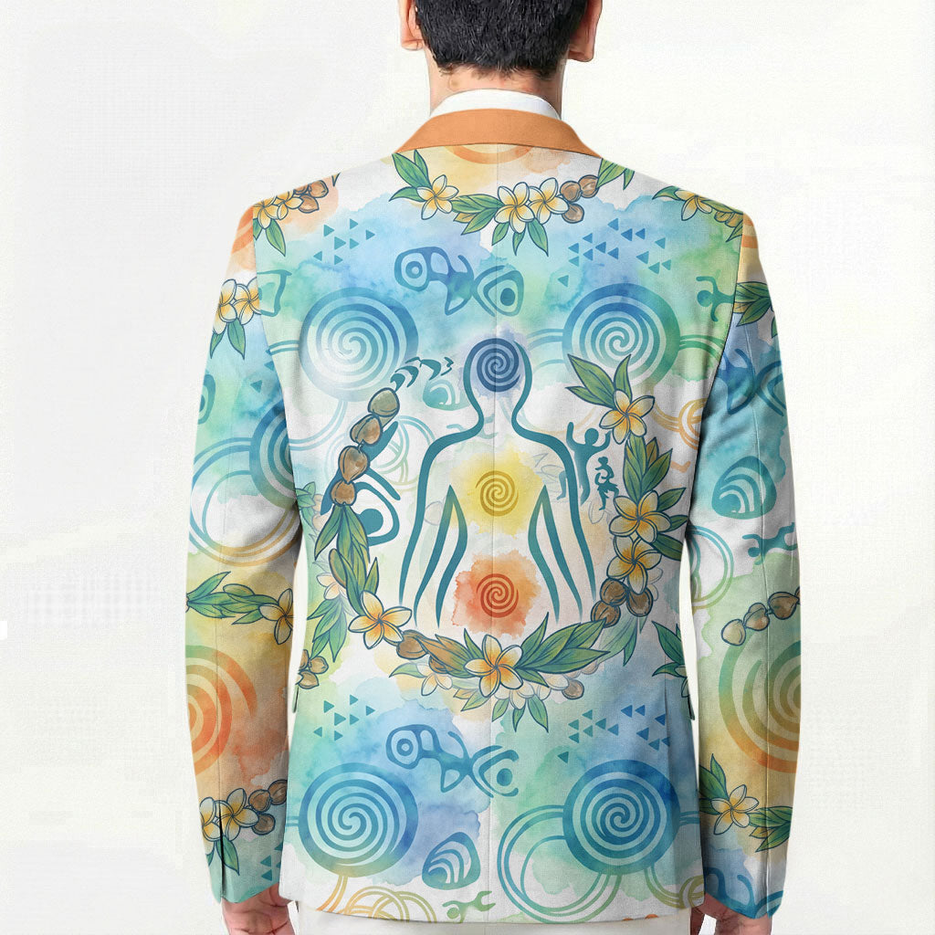 Hawaiian Piko Cultural Pride Aloha Blazer Watercolor Spiral Art - Tropical Plumeria Lei Garland TS04 - Polynesian Pride