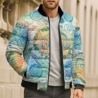 Hawaiian Piko Cultural Pride Aloha Bomber Puffer Jacket Watercolor Spiral Art - Tropical Plumeria Lei Garland TS04 - Polynesian Pride