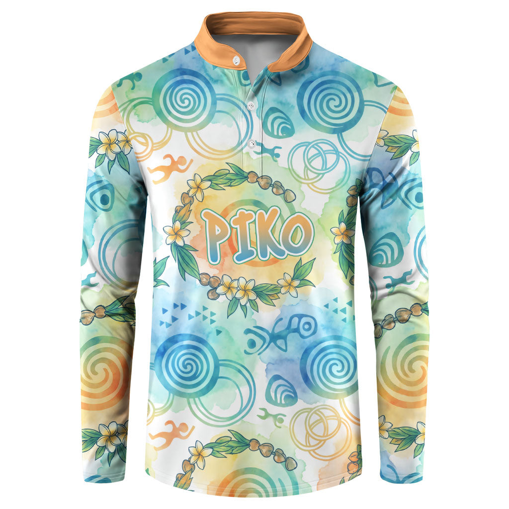 Hawaiian Piko Cultural Pride Aloha Button Sweatshirt Watercolor Spiral Art - Tropical Plumeria Lei Garland TS04 White Blue - Polynesian Pride