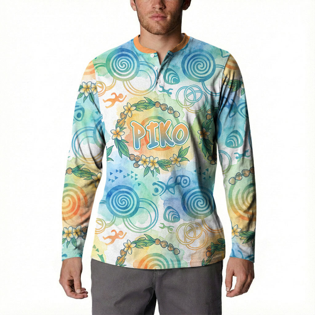 Hawaiian Piko Cultural Pride Aloha Button Sweatshirt Watercolor Spiral Art - Tropical Plumeria Lei Garland TS04 - Polynesian Pride