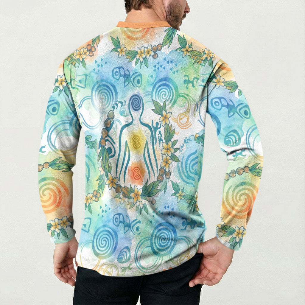 Hawaiian Piko Cultural Pride Aloha Button Sweatshirt Watercolor Spiral Art - Tropical Plumeria Lei Garland TS04 - Polynesian Pride