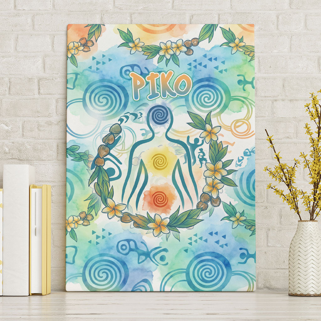 Hawaiian Piko Cultural Pride Aloha Canvas Wall Art Watercolor Spiral Art - Tropical Plumeria Lei Garland TS04 Without Frame White Blue - Polynesian Pride