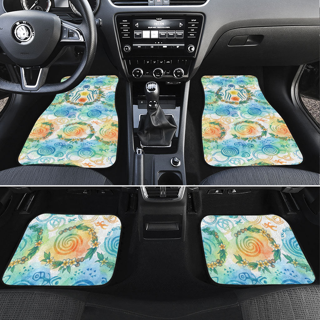 Hawaiian Piko Cultural Pride Aloha Car Mats Watercolor Spiral Art - Tropical Plumeria Lei Garland TS04 Set 4pcs White Blue - Polynesian Pride