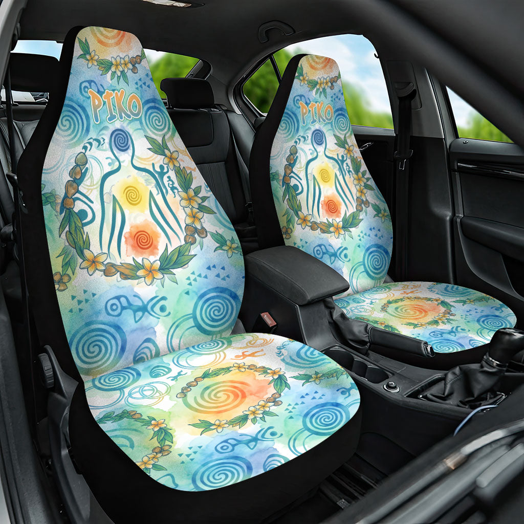 Hawaiian Piko Cultural Pride Aloha Car Seat Cover Watercolor Spiral Art - Tropical Plumeria Lei Garland TS04 One Size White Blue - Polynesian Pride