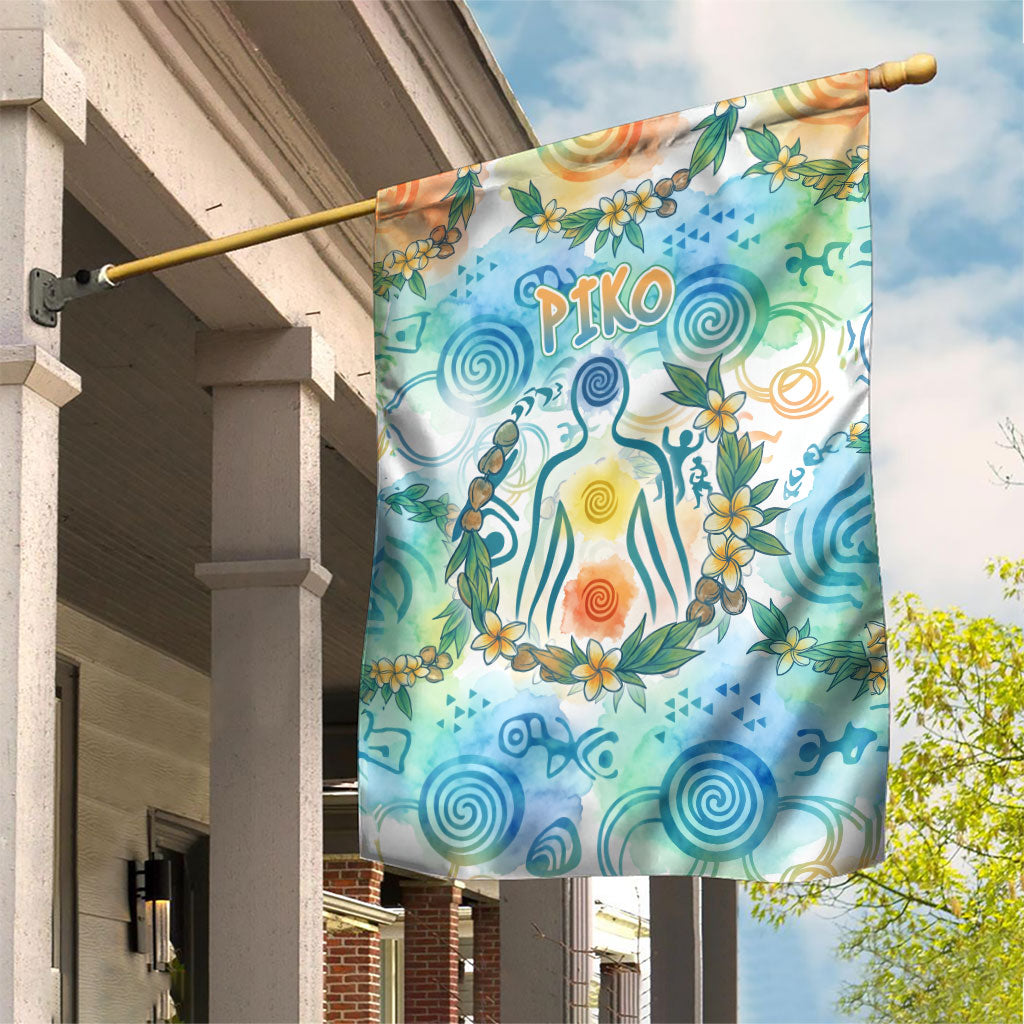 Hawaiian Piko Cultural Pride Aloha Garden Flag Watercolor Spiral Art - Tropical Plumeria Lei Garland TS04 House Flag White Blue - Polynesian Pride