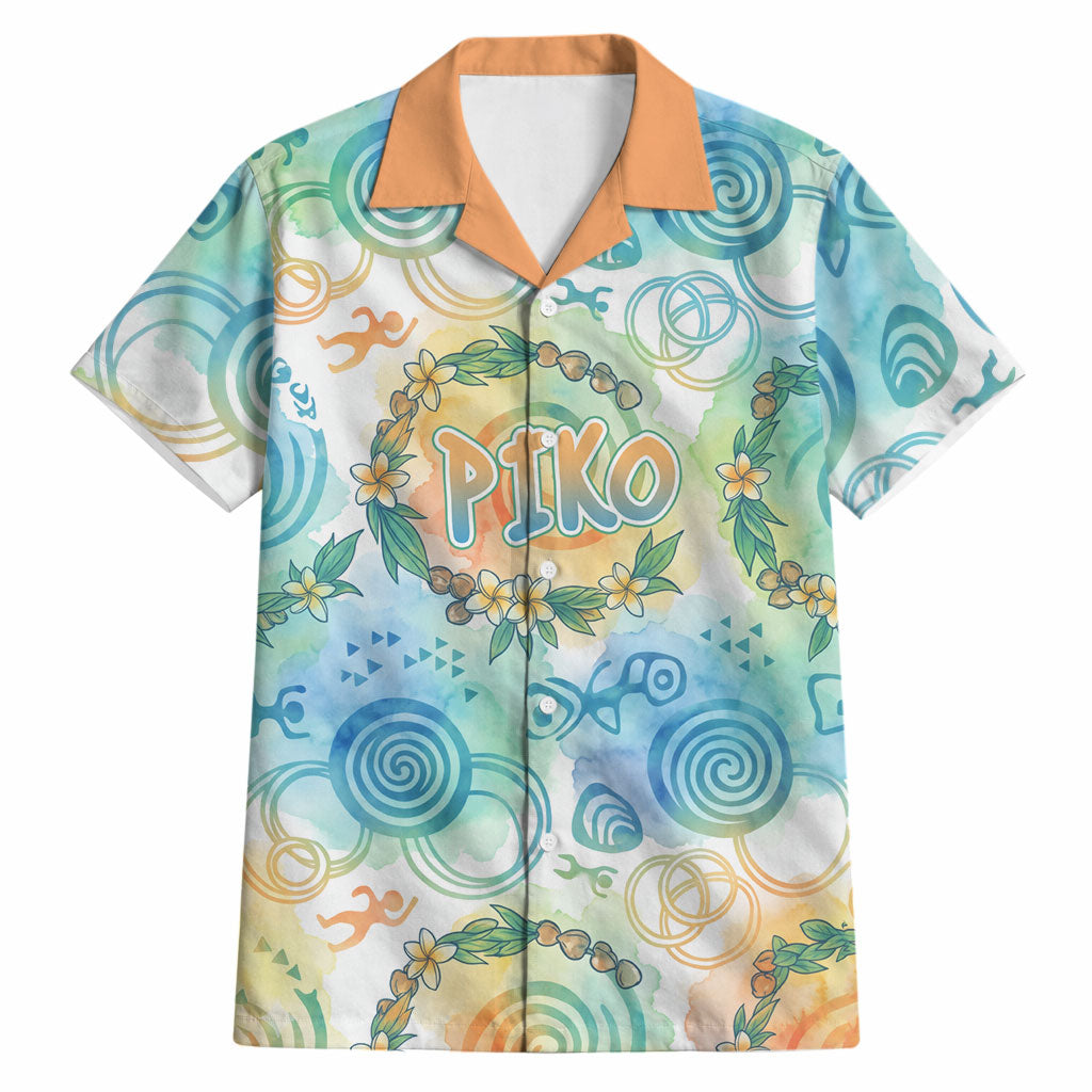 Hawaiian Piko Cultural Pride Aloha Hawaiian Shirt Watercolor Spiral Art - Tropical Plumeria Lei Garland TS04 White Blue - Polynesian Pride