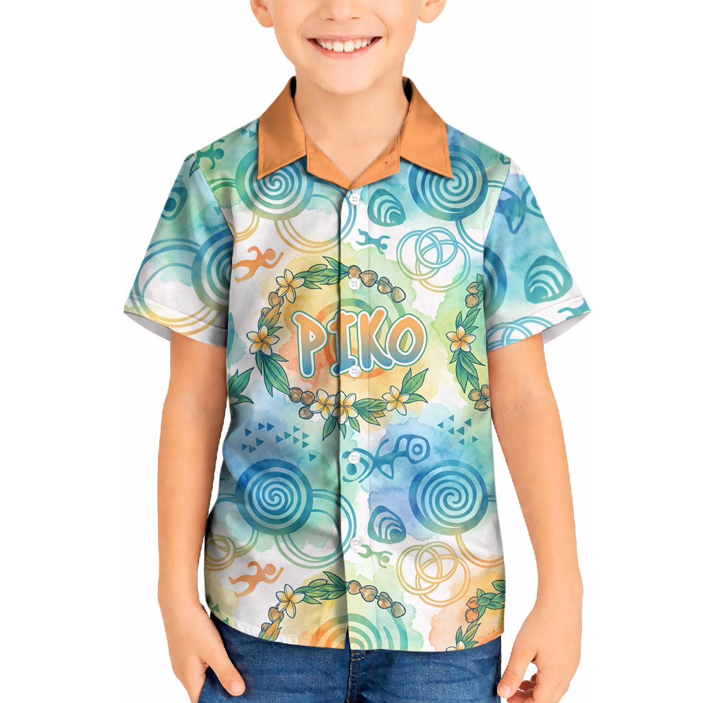 Hawaiian Piko Cultural Pride Aloha Kid Hawaiian Shirt Watercolor Spiral Art - Tropical Plumeria Lei Garland TS04 Kid White Blue - Polynesian Pride