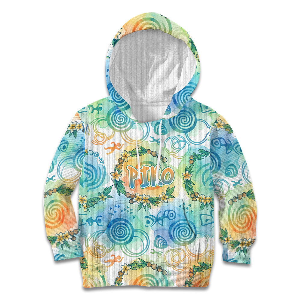 Hawaiian Piko Cultural Pride Aloha Kid Hoodie Watercolor Spiral Art - Tropical Plumeria Lei Garland TS04 Hoodie White Blue - Polynesian Pride