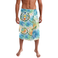 Hawaiian Piko Cultural Pride Aloha Lavalava Watercolor Spiral Art - Tropical Plumeria Lei Garland TS04 White Blue - Polynesian Pride