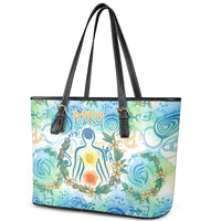 Hawaiian Piko Cultural Pride Aloha Leather Tote Bag Watercolor Spiral Art - Tropical Plumeria Lei Garland TS04 - Polynesian Pride