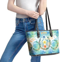 Hawaiian Piko Cultural Pride Aloha Leather Tote Bag Watercolor Spiral Art - Tropical Plumeria Lei Garland TS04 - Polynesian Pride