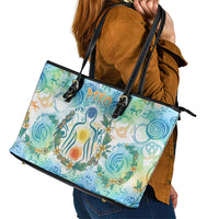 Hawaiian Piko Cultural Pride Aloha Leather Tote Bag Watercolor Spiral Art - Tropical Plumeria Lei Garland TS04 - Polynesian Pride
