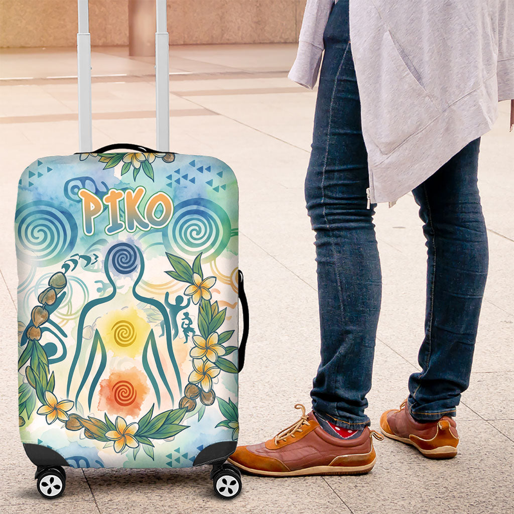 Hawaiian Piko Cultural Pride Aloha Luggage Cover Watercolor Spiral Art - Tropical Plumeria Lei Garland TS04 White Blue - Polynesian Pride