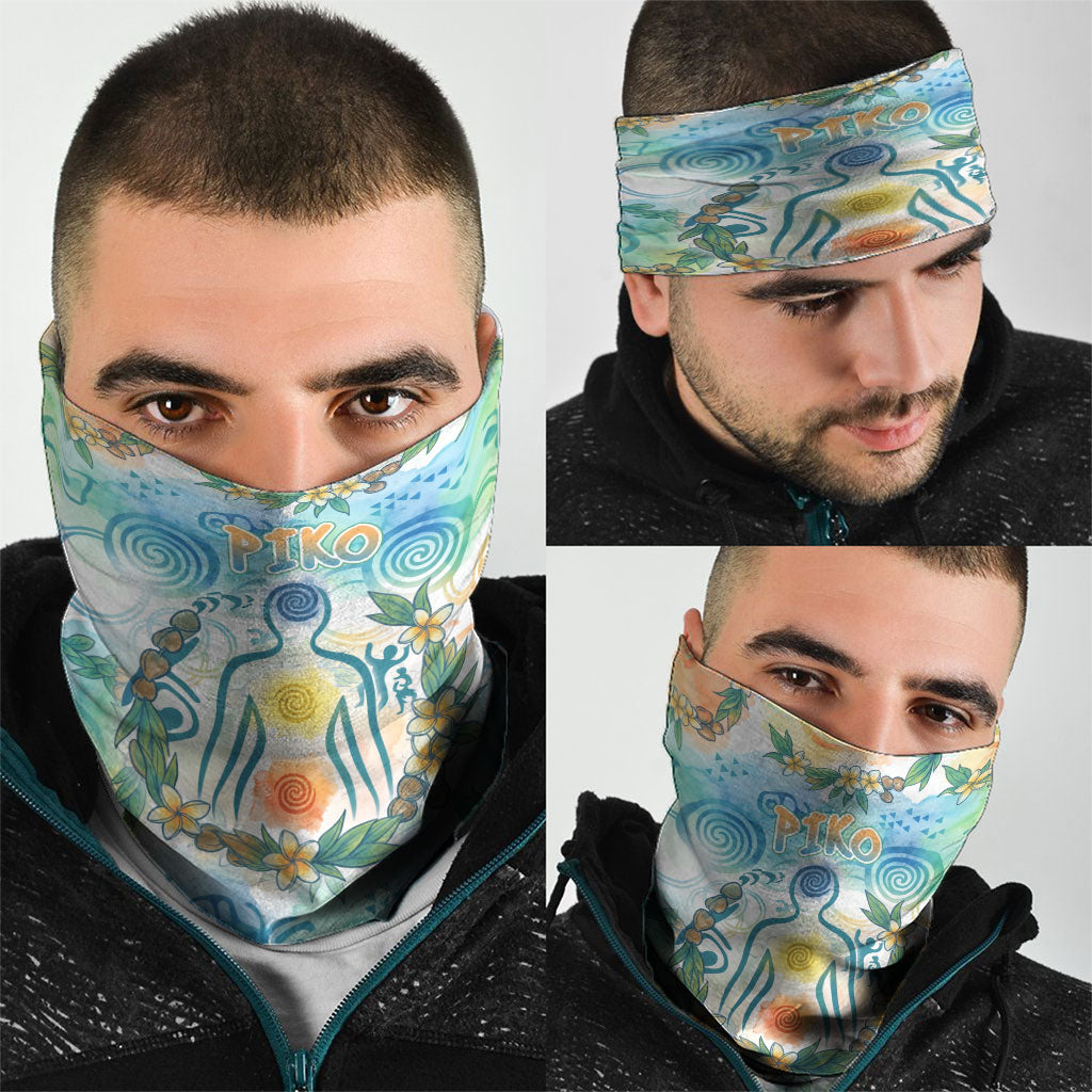 Hawaiian Piko Cultural Pride Aloha Neck Gaiter Watercolor Spiral Art - Tropical Plumeria Lei Garland TS04 - Polynesian Pride