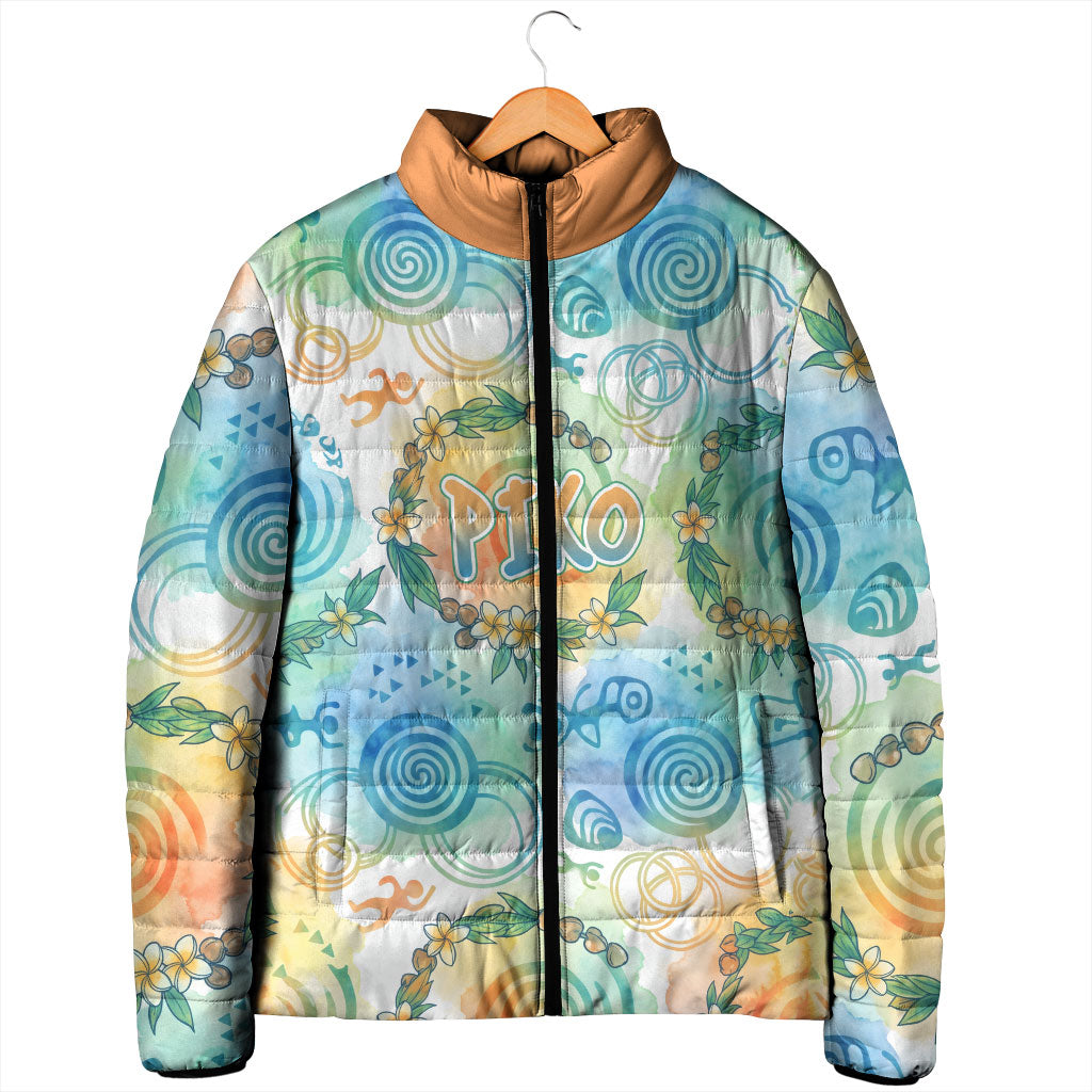 Hawaiian Piko Cultural Pride Aloha Padded Jacket Watercolor Spiral Art - Tropical Plumeria Lei Garland TS04 - Polynesian Pride
