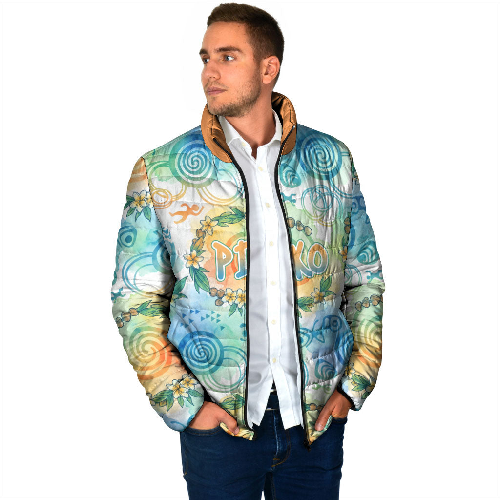Hawaiian Piko Cultural Pride Aloha Padded Jacket Watercolor Spiral Art - Tropical Plumeria Lei Garland TS04 - Polynesian Pride