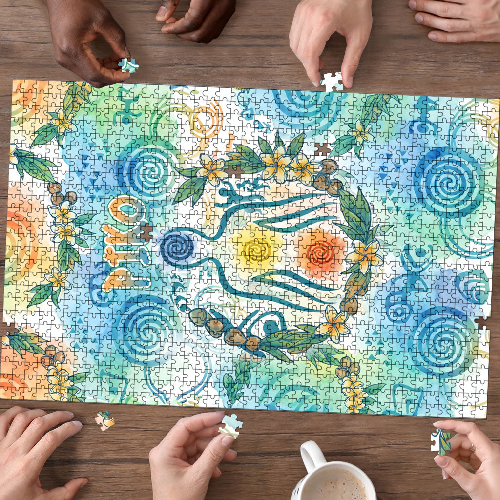 Hawaiian Piko Cultural Pride Aloha Puzzle Watercolor Spiral Art - Tropical Plumeria Lei Garland TS04 - Polynesian Pride