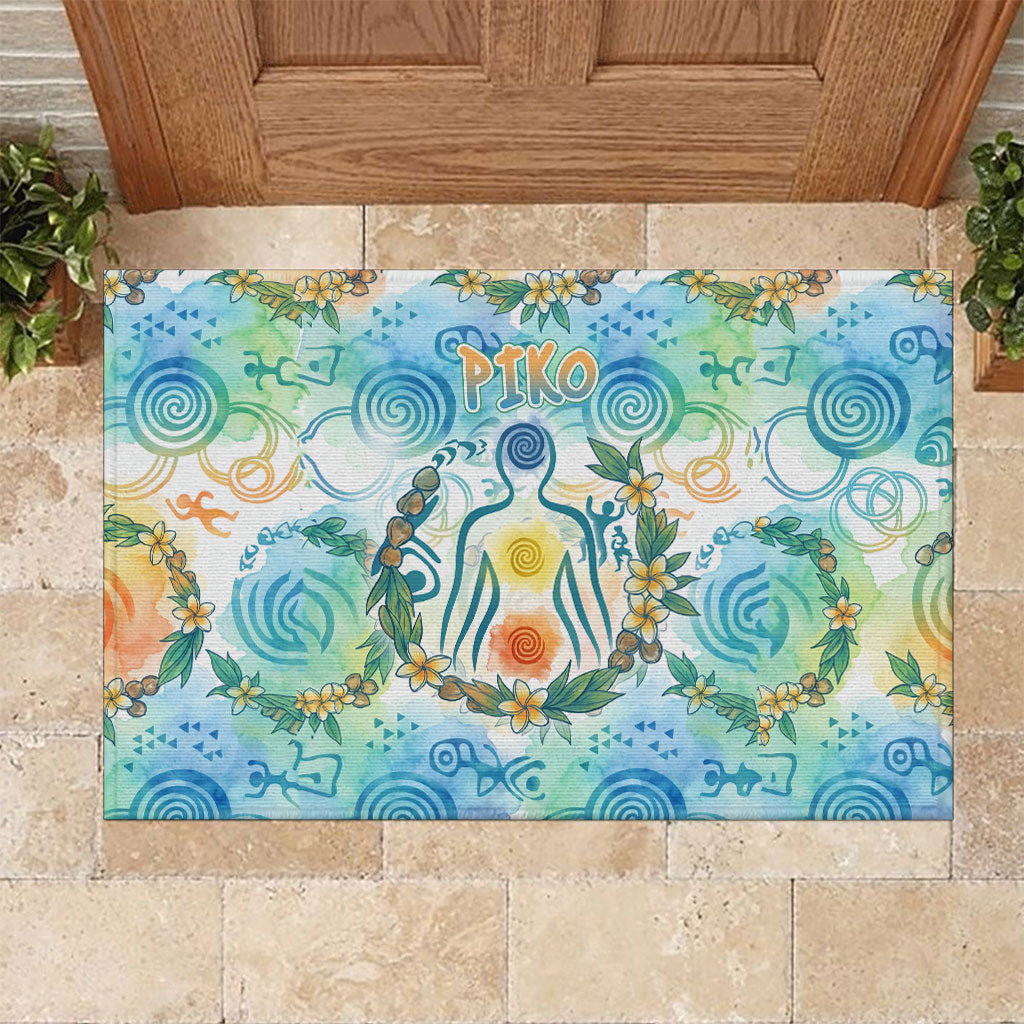 Hawaiian Piko Cultural Pride Aloha Rubber Doormat Watercolor Spiral Art - Tropical Plumeria Lei Garland TS04 White Blue - Polynesian Pride
