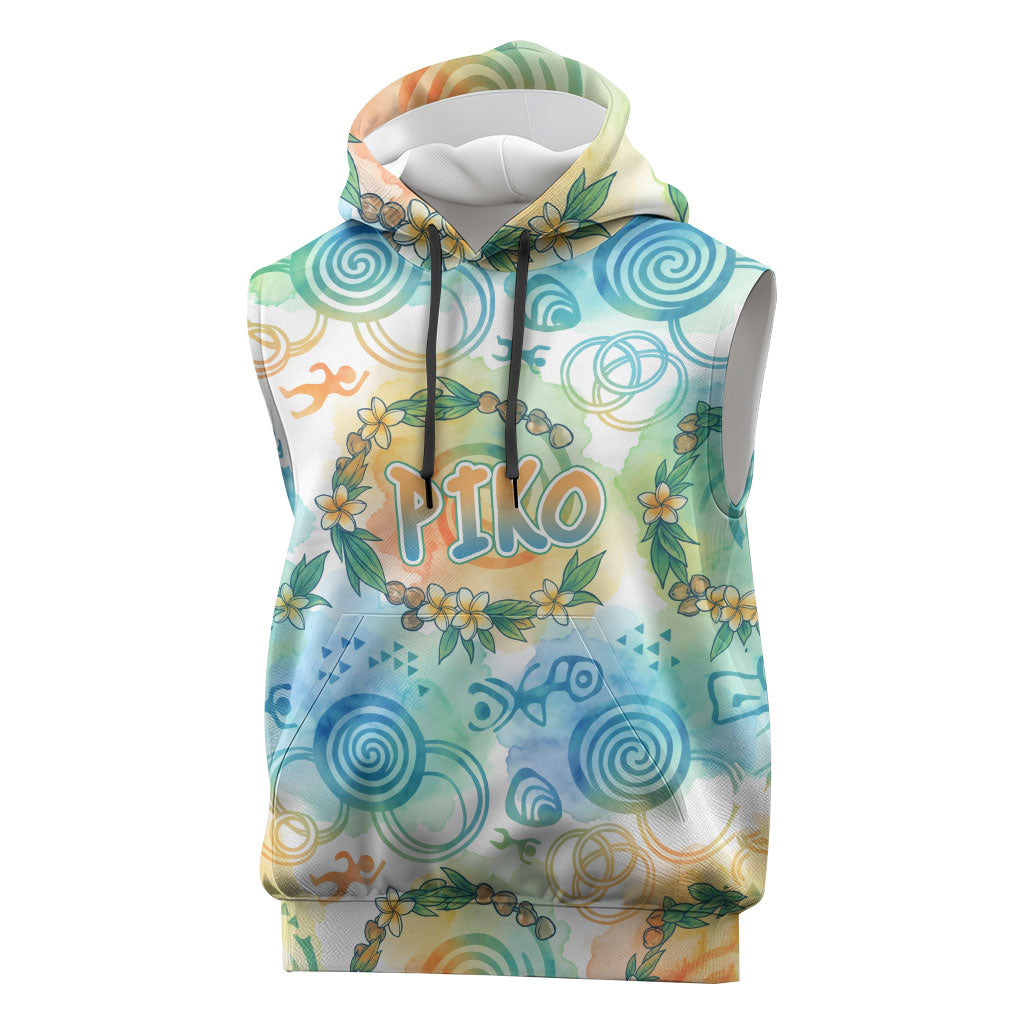 Hawaiian Piko Cultural Pride Aloha Sleeveless Hoodie Watercolor Spiral Art - Tropical Plumeria Lei Garland TS04 White Blue - Polynesian Pride