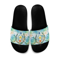 Hawaiian Piko Cultural Pride Aloha Slide Sandals Watercolor Spiral Art - Tropical Plumeria Lei Garland TS04 White Blue - Polynesian Pride
