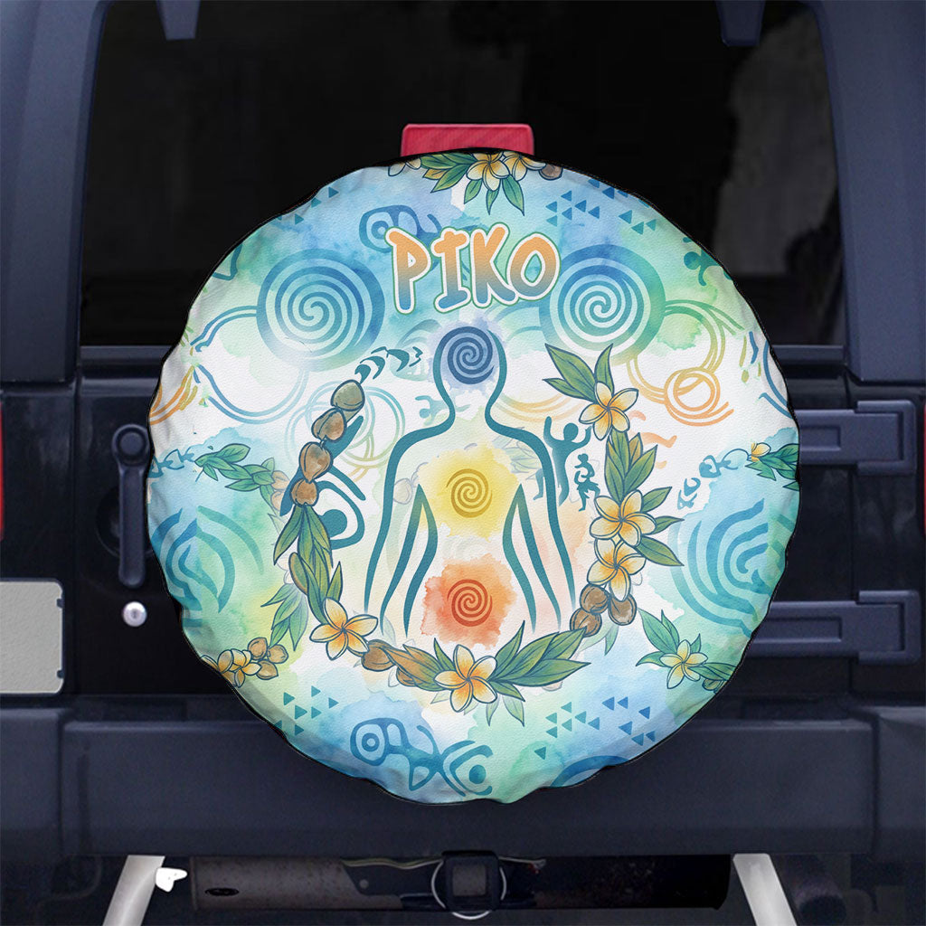 Hawaiian Piko Cultural Pride Aloha Spare Tire Cover Watercolor Spiral Art - Tropical Plumeria Lei Garland TS04 No hole White Blue - Polynesian Pride