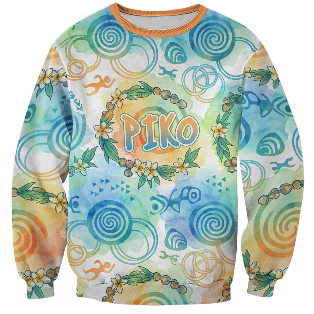 Hawaiian Piko Cultural Pride Aloha Sweatshirt Watercolor Spiral Art - Tropical Plumeria Lei Garland TS04 Unisex White Blue - Polynesian Pride