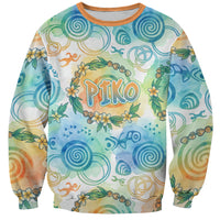 Hawaiian Piko Cultural Pride Aloha Sweatshirt Watercolor Spiral Art - Tropical Plumeria Lei Garland TS04 Unisex White Blue - Polynesian Pride