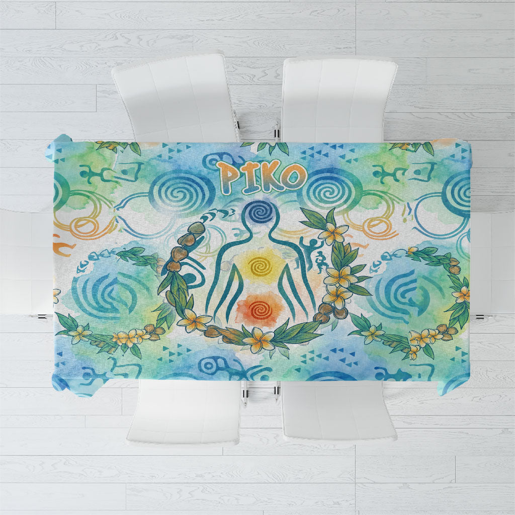 Hawaiian Piko Cultural Pride Aloha Tablecloth Watercolor Spiral Art - Tropical Plumeria Lei Garland TS04 White Blue - Polynesian Pride