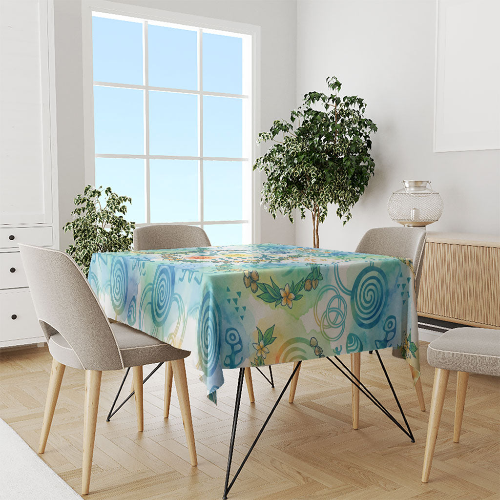 Hawaiian Piko Cultural Pride Aloha Tablecloth Watercolor Spiral Art - Tropical Plumeria Lei Garland TS04 - Polynesian Pride
