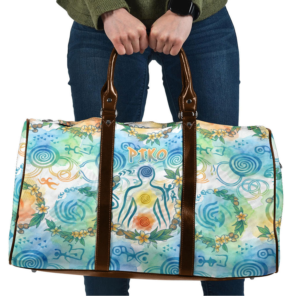 Hawaiian Piko Cultural Pride Aloha Travel Bag Watercolor Spiral Art - Tropical Plumeria Lei Garland TS04 White Blue - Polynesian Pride