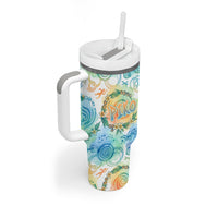Hawaiian Piko Cultural Pride Aloha Tumbler With Handle Watercolor Spiral Art - Tropical Plumeria Lei Garland TS04 - Polynesian Pride